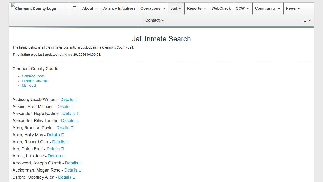 Jail Inmate Search | Clermont County Sheriff